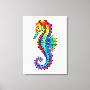Rainbow Polygonal Seahorse Canvas Afdruk
