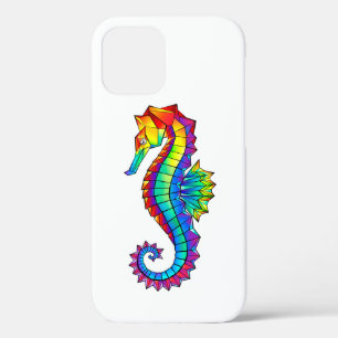Rainbow Polygonal Seahorse iPhone 12 Hoesje