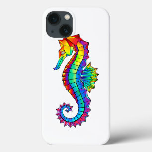 Rainbow Polygonal Seahorse iPhone 13 Hoesje