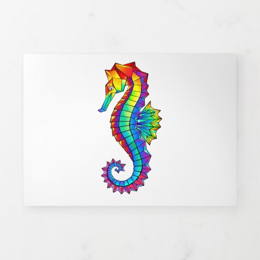 Rainbow Polygonal Seahorse Drieluik Wenskaart (Cover)