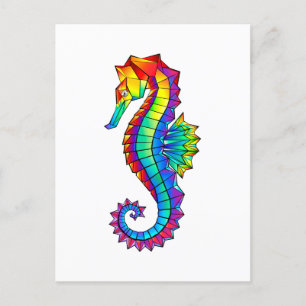 Rainbow Polygonal Seahorse Feestdagenkaart