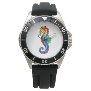 Rainbow Polygonal Seahorse Horloge