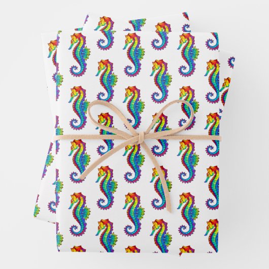 Rainbow Polygonal Seahorse Inpakpapier Vel (In situ)