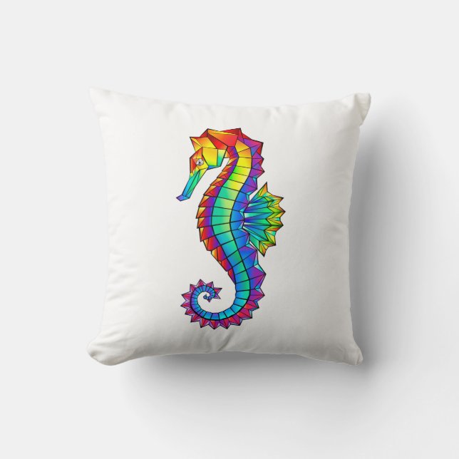 Rainbow Polygonal Seahorse Kussen (Voorkant)