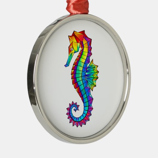 Rainbow Polygonal Seahorse Metalen Ornament (Rechts)