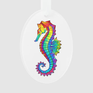 Rainbow Polygonal Seahorse Ornament