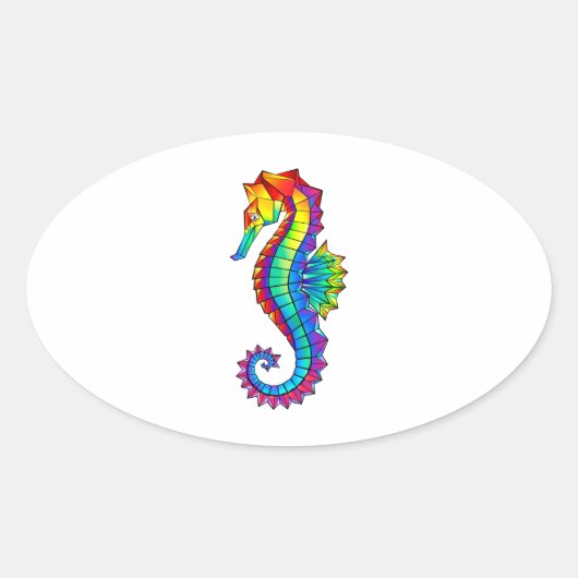 Rainbow Polygonal Seahorse Ovale Sticker (Voorkant)