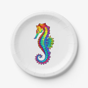 Rainbow Polygonal Seahorse Papieren Bordje