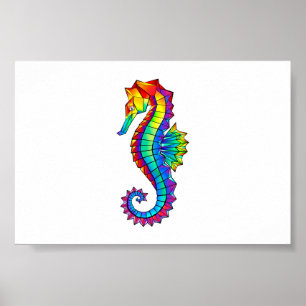 Rainbow Polygonal Seahorse Poster