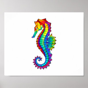 Rainbow Polygonal Seahorse Poster