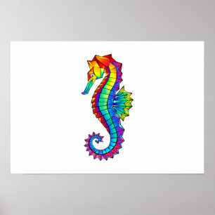 Rainbow Polygonal Seahorse Poster