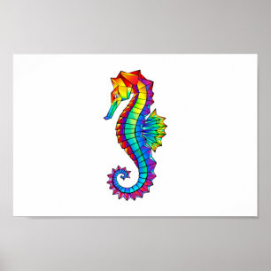 Rainbow Polygonal Seahorse Poster