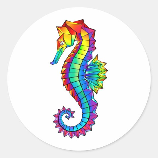 Rainbow Polygonal Seahorse Ronde Sticker (Voorkant)