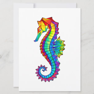 Rainbow Polygonal Seahorse Save The Date
