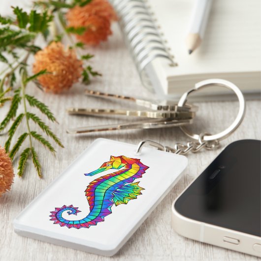 Rainbow Polygonal Seahorse Sleutelhanger (Voorkant Rechts)
