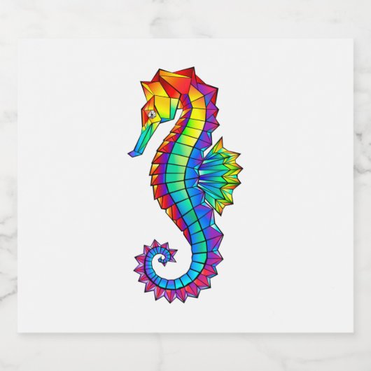 Rainbow Polygonal Seahorse Sparkling Wijnetiket (Enkel label)