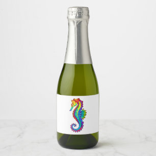 Rainbow Polygonal Seahorse Sparkling Wijnetiket
