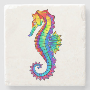 Rainbow Polygonal Seahorse Stenen Onderzetter