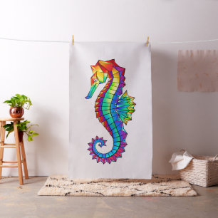 Rainbow Polygonal Seahorse Stof