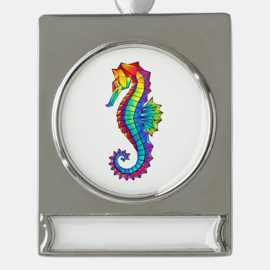 Rainbow Polygonal Seahorse Verzilverd Banner Ornament (Voorkant)
