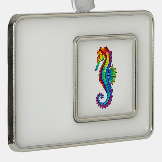 Rainbow Polygonal Seahorse Verzilverd Kader Ornament (Rechts)
