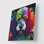 Rainbow Poodle Waterverf Vierkante Klok (Hoek)
