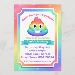 Rainbow Poop Emoji Birthday Uitnodiging