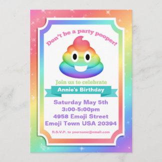 Rainbow Poop Emoji Birthday Uitnodiging