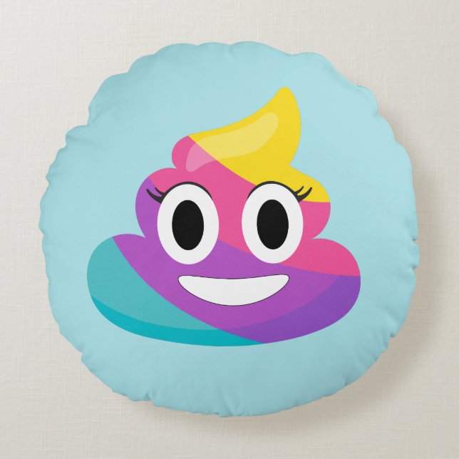 Rainbow Poop Emoji Pillow Rond Kussen (Voorkant)