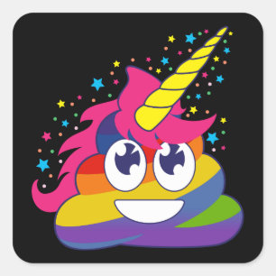 Rainbow Poop Emoji Unicorn Stickers (zwart)