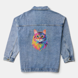 Rainbow Pop Cat – Vibrant Vector Feline Art Denim Jacket