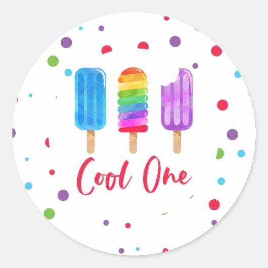Rainbow Pop Cool One 1st Birthday Ronde Sticker (Voorkant)