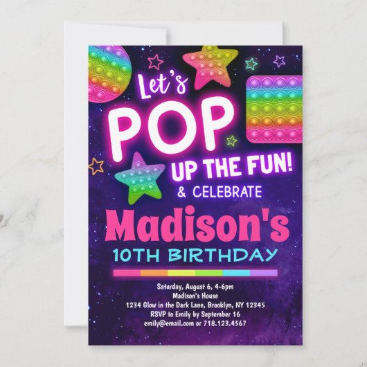 Rainbow Pop Fidget Invitation d'anniversaire pour  (Devant)