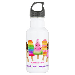 Rainbow Popsicle Colorful Kinder Personalized Waterfles