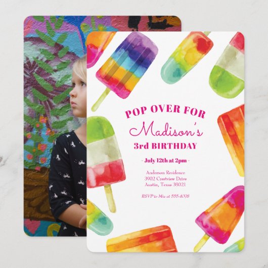 Rainbow Popsicle été Anniversaire Invitation (Devant / Derrière)
