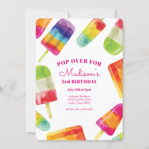 Rainbow Popsicle Summer Birthday Invitation Kaart