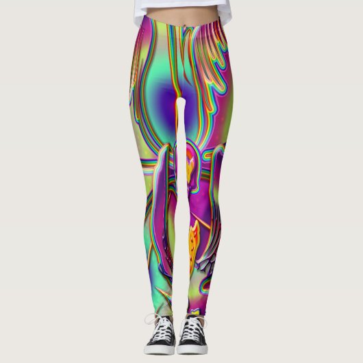Rainbow Posh Flower Flair Deviant Hipster Rave Leggings (Voorkant)