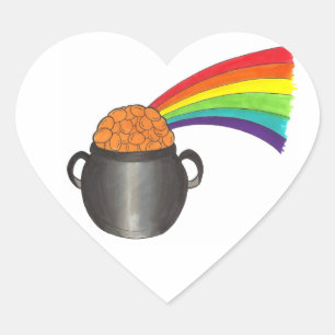 Rainbow Pot of Gold Good Luck St. Paddy's Day Hart Sticker