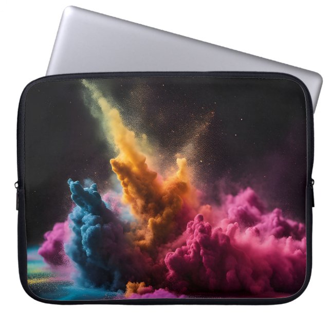 Rainbow Powder Blast op zwart Laptop Sleeve (Voorkant)