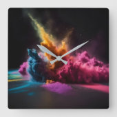 Rainbow Powder Blast op zwart Vierkante Klok (Voorkant)