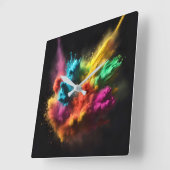 Rainbow Powder Blast op zwart Vierkante Klok (Hoek)