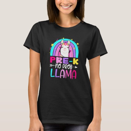 Rainbow Pre-Kindergarten No Prob Llama 100th Day o T-shirt (Voorkant)