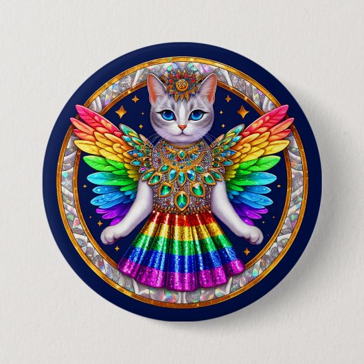 Rainbow Pride Chat Fairy Angel Party Badge Button (Devant)