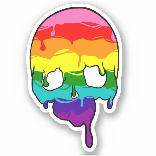 Rainbow Pride Dripping Skull Sticker (Voorkant)