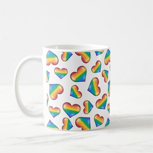 Rainbow Pride Flag Hearts Coffee Mok (Links)