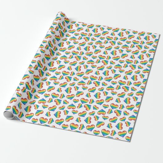 Rainbow Pride Flag Hearts Wrapping Paper Cadeaupapier (Uitgerold)