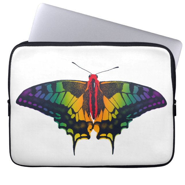 Rainbow Pride Flag Swallowtail Butterfly Laptop Sleeve (Voorkant)