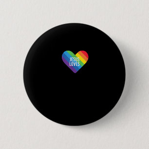 Rainbow Pride Gay Christelijk LGBTQ+ Jesus Loves T Ronde Button 5,7 Cm