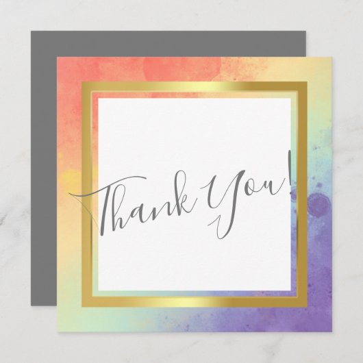 Rainbow Pride Gold Frame Mariage Carte de remercie (Devant / Derrière)