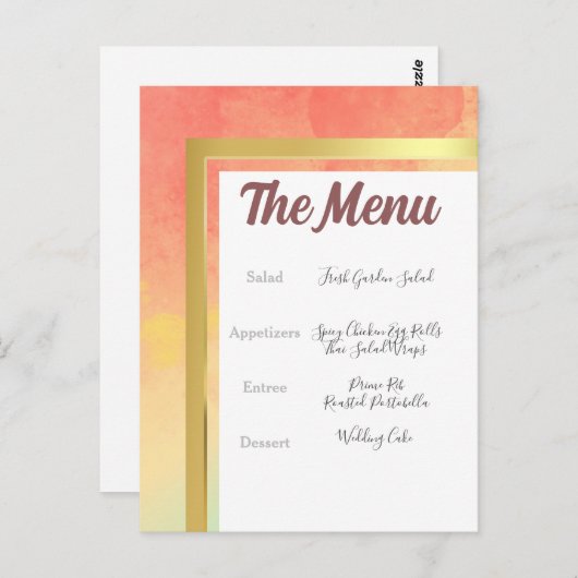 Rainbow Pride Gold Lijst Wedding Menu (Voorkant / Achterkant)